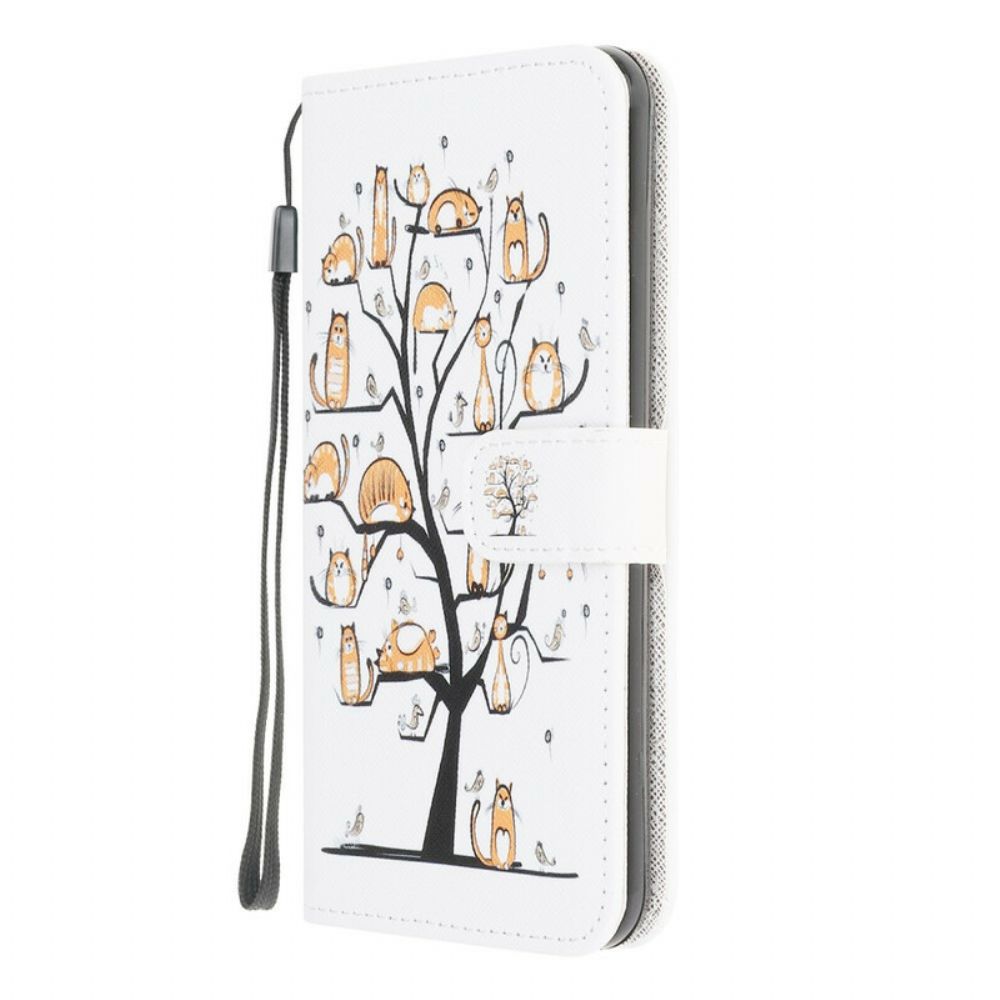 Flip Case Für Samsung Galaxy A12 / M12 Mit Kordel Funky Cats Mit Riemen