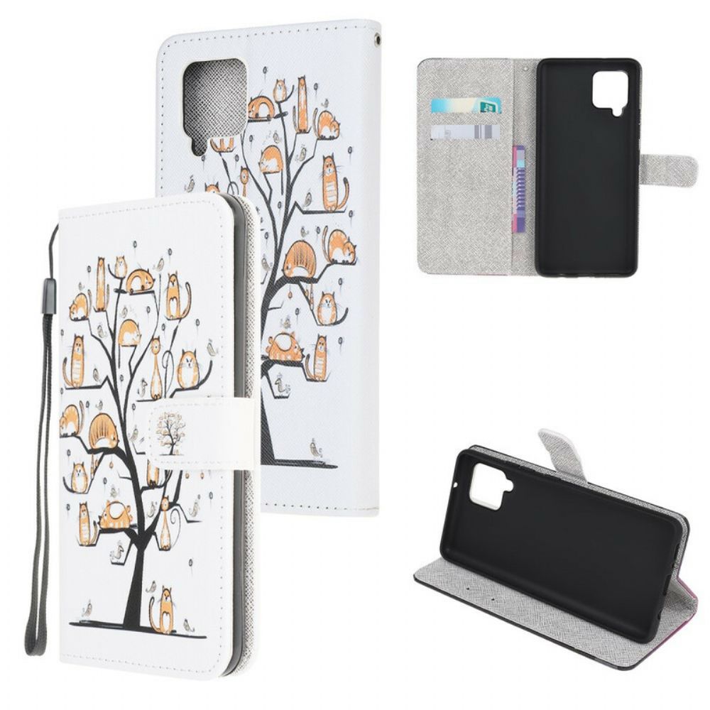 Flip Case Für Samsung Galaxy A12 / M12 Mit Kordel Funky Cats Mit Riemen