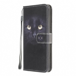 Flip Case Für Samsung Galaxy A12 / M12 Mit Kordel Schwarze Katzenaugen Mit Riemen