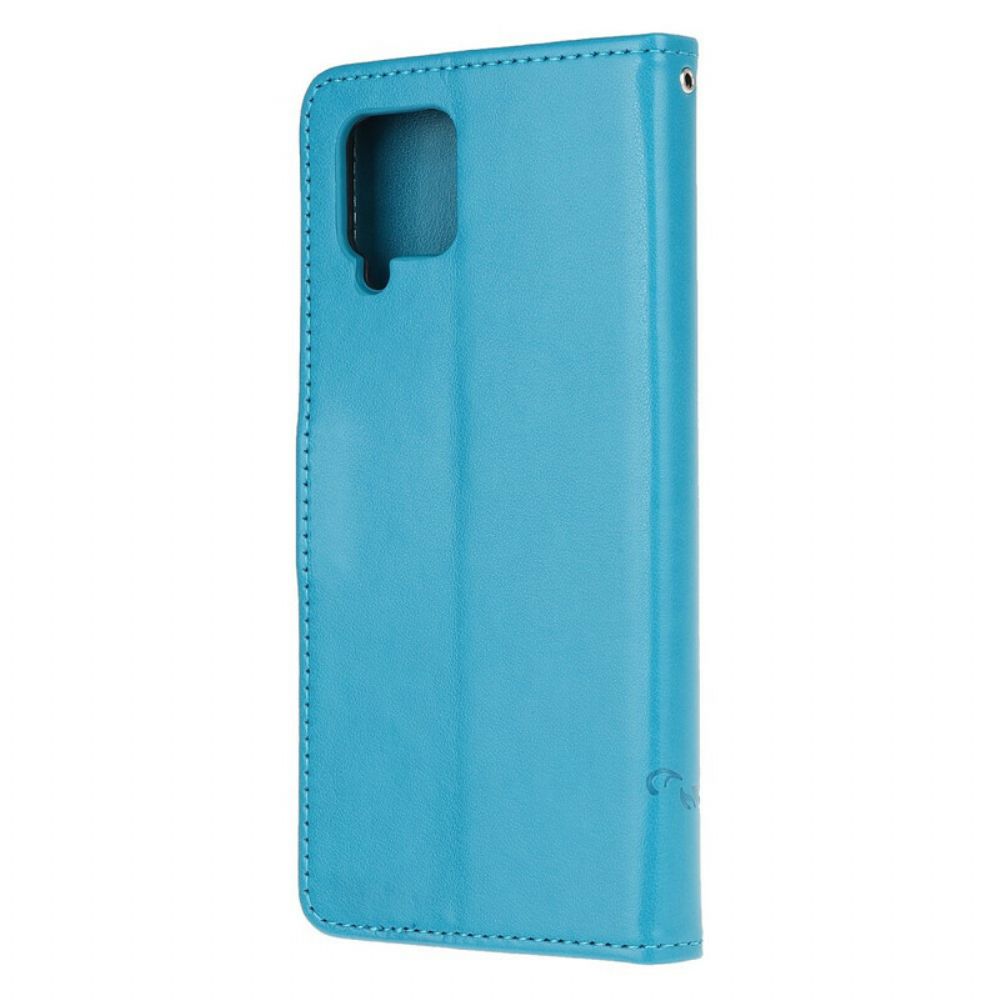 Flip Case Für Samsung Galaxy A12 / M12 Mit Kordel Tanga Schmetterlinge Und Blumen