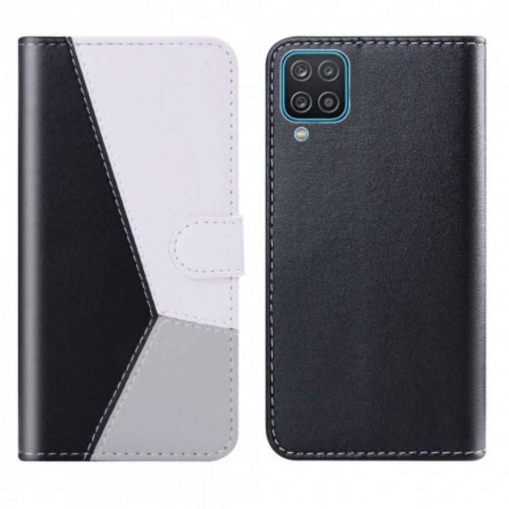 Flip Case Für Samsung Galaxy A12 / M12 Tricolor Ledereffekt