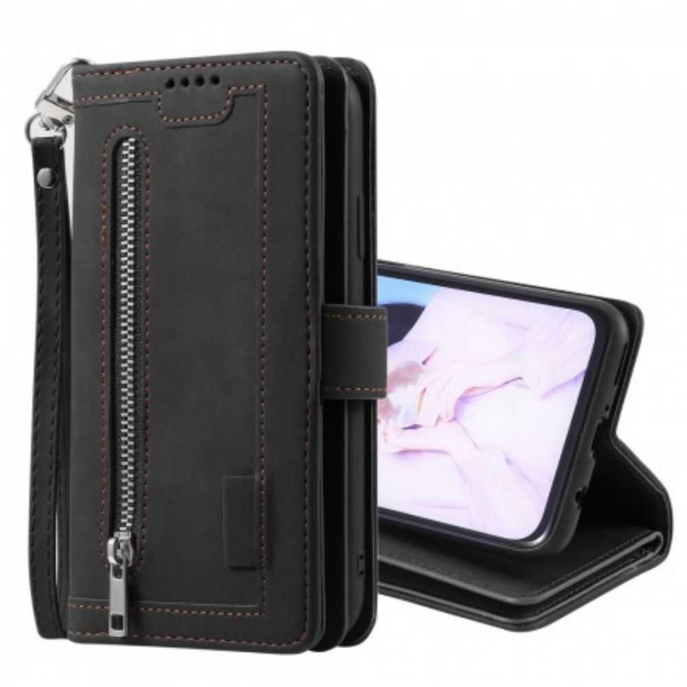 Flip Case Für Samsung Galaxy A12 / M12 Verstärkte Konturentasche Mit Reißverschluss