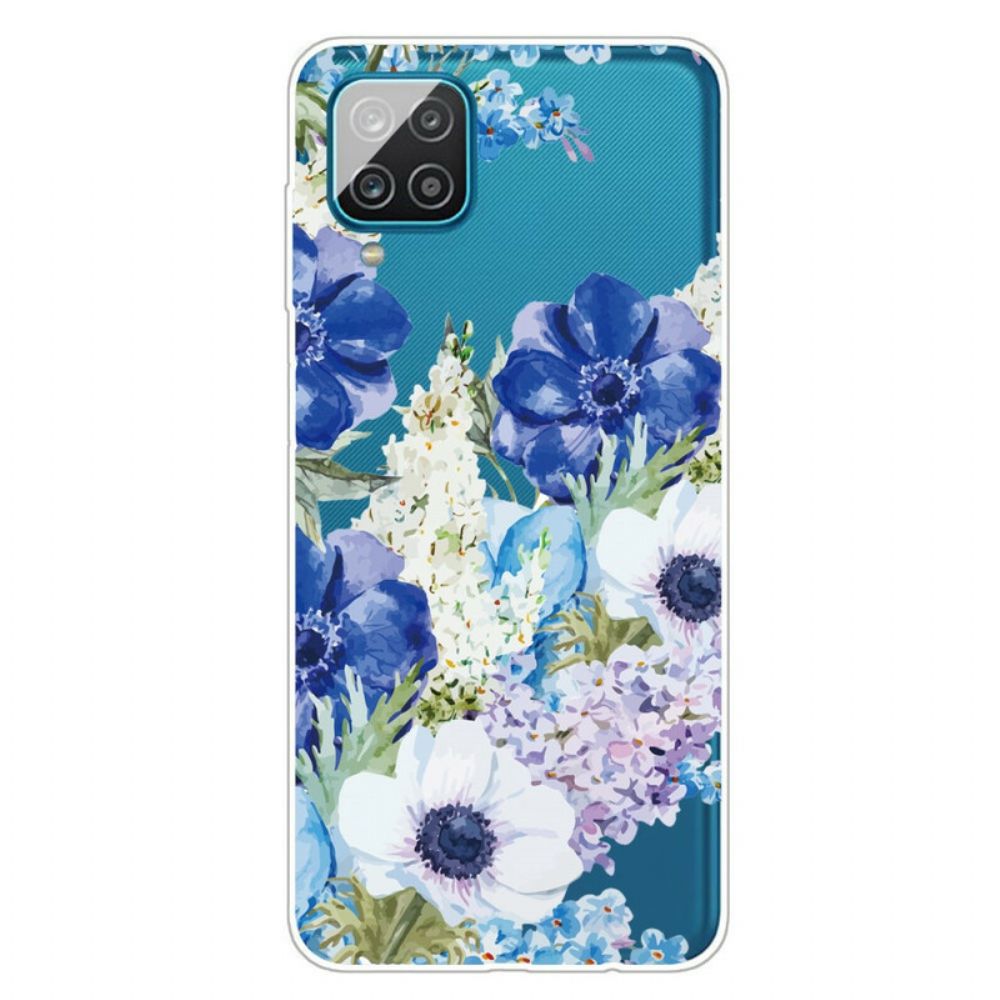 Handyhülle Für Samsung Galaxy A12 / M12 Aquarell Blaue Blumen Nahtlos