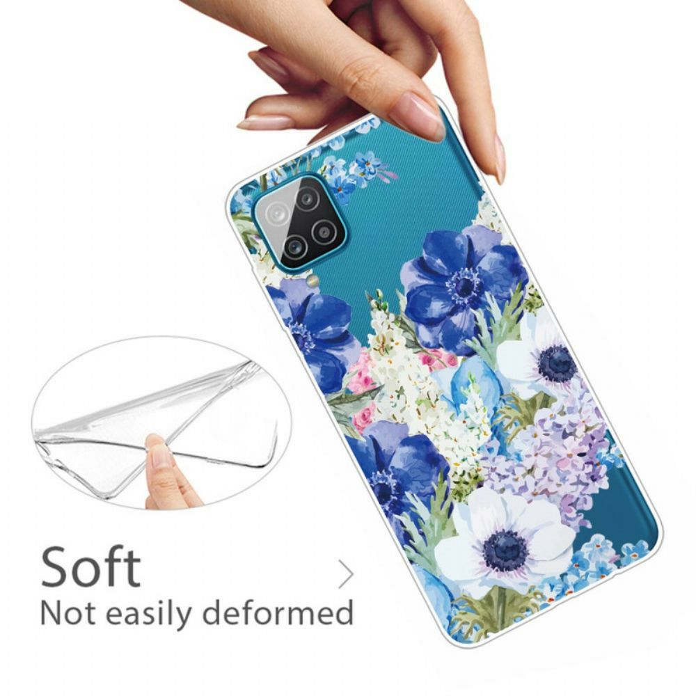 Handyhülle Für Samsung Galaxy A12 / M12 Aquarell Blaue Blumen Nahtlos