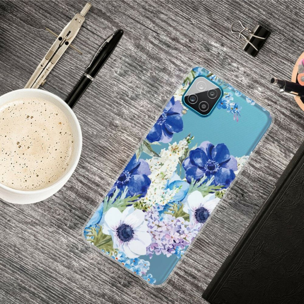 Handyhülle Für Samsung Galaxy A12 / M12 Aquarell Blaue Blumen Nahtlos