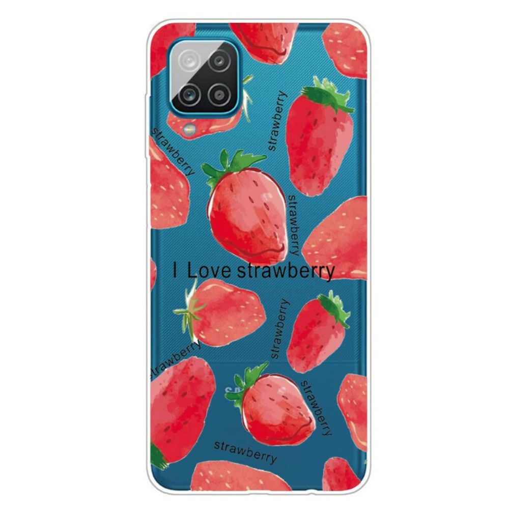 Handyhülle Für Samsung Galaxy A12 / M12 Erdbeeren / Ich Liebe Erdbeeren