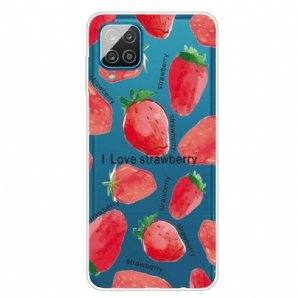 Handyhülle Für Samsung Galaxy A12 / M12 Erdbeeren / Ich Liebe Erdbeeren