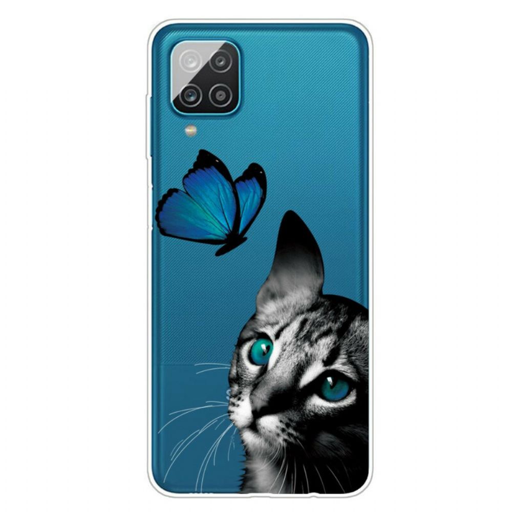 Handyhülle Für Samsung Galaxy A12 / M12 Katze Und Schmetterling