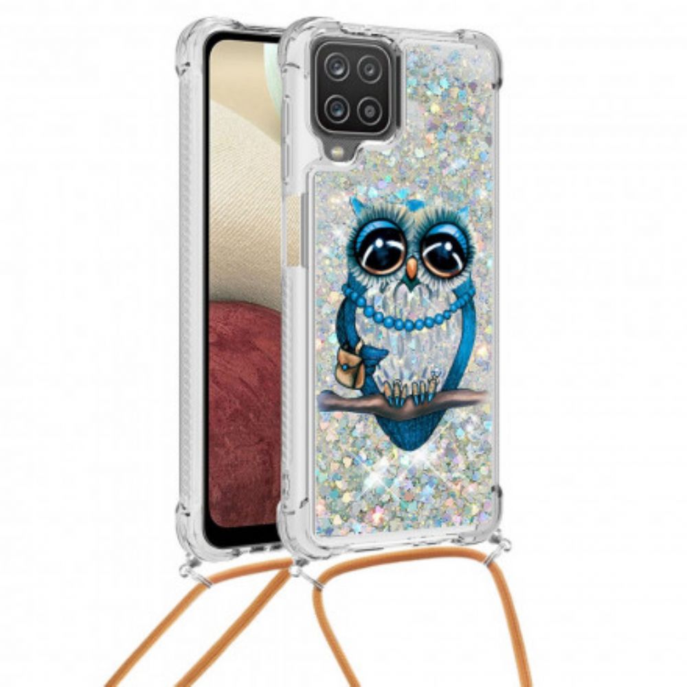 Handyhülle Für Samsung Galaxy A12 / M12 Mit Kordel Miss Owl Pailletten Kordelzug