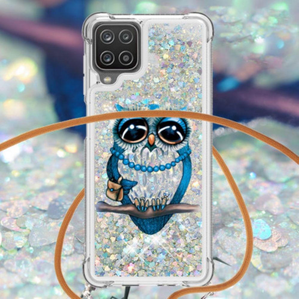 Handyhülle Für Samsung Galaxy A12 / M12 Mit Kordel Miss Owl Pailletten Kordelzug