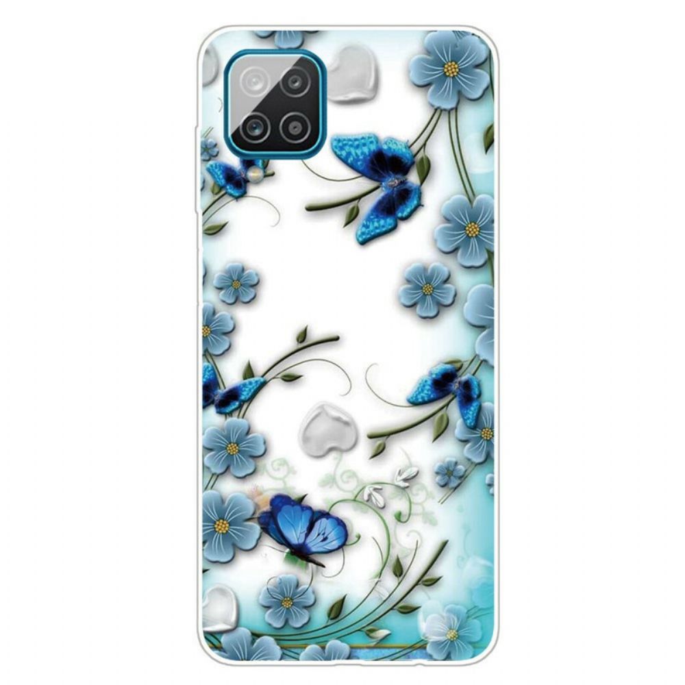 Hülle Für Samsung Galaxy A12 / M12 Transparente Retro-schmetterlinge Und Blumen