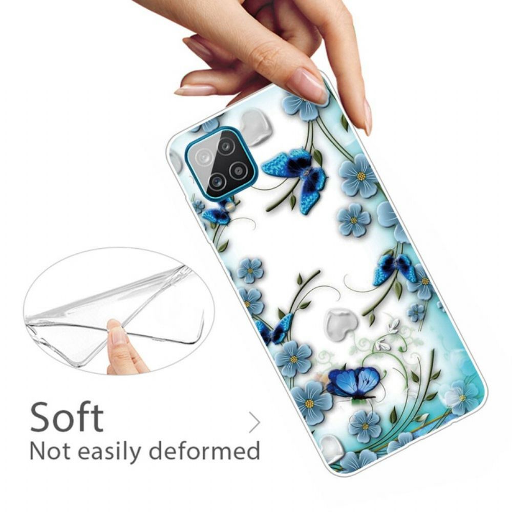 Hülle Für Samsung Galaxy A12 / M12 Transparente Retro-schmetterlinge Und Blumen