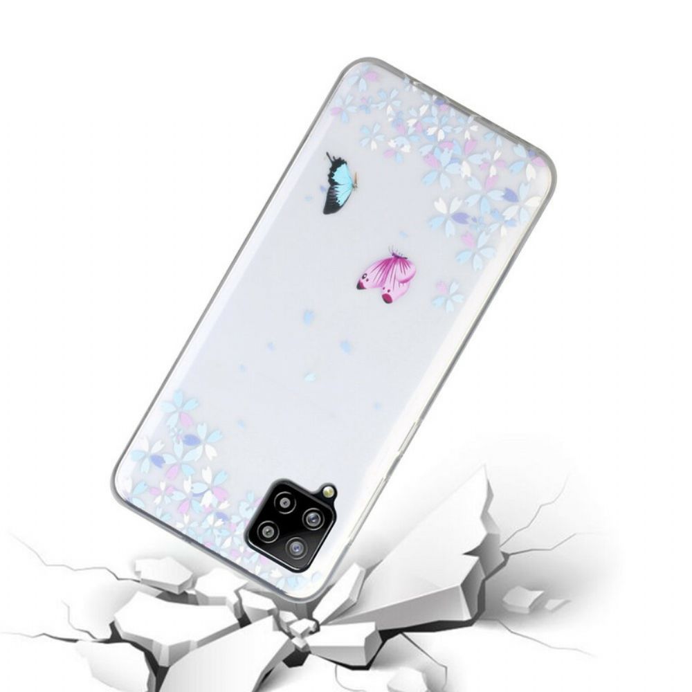 Hülle Für Samsung Galaxy A12 / M12 Transparente Schmetterlinge Und Blumen