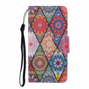 Lederhüllen Für Samsung Galaxy A12 / M12 Patchwork Mit Lanyard