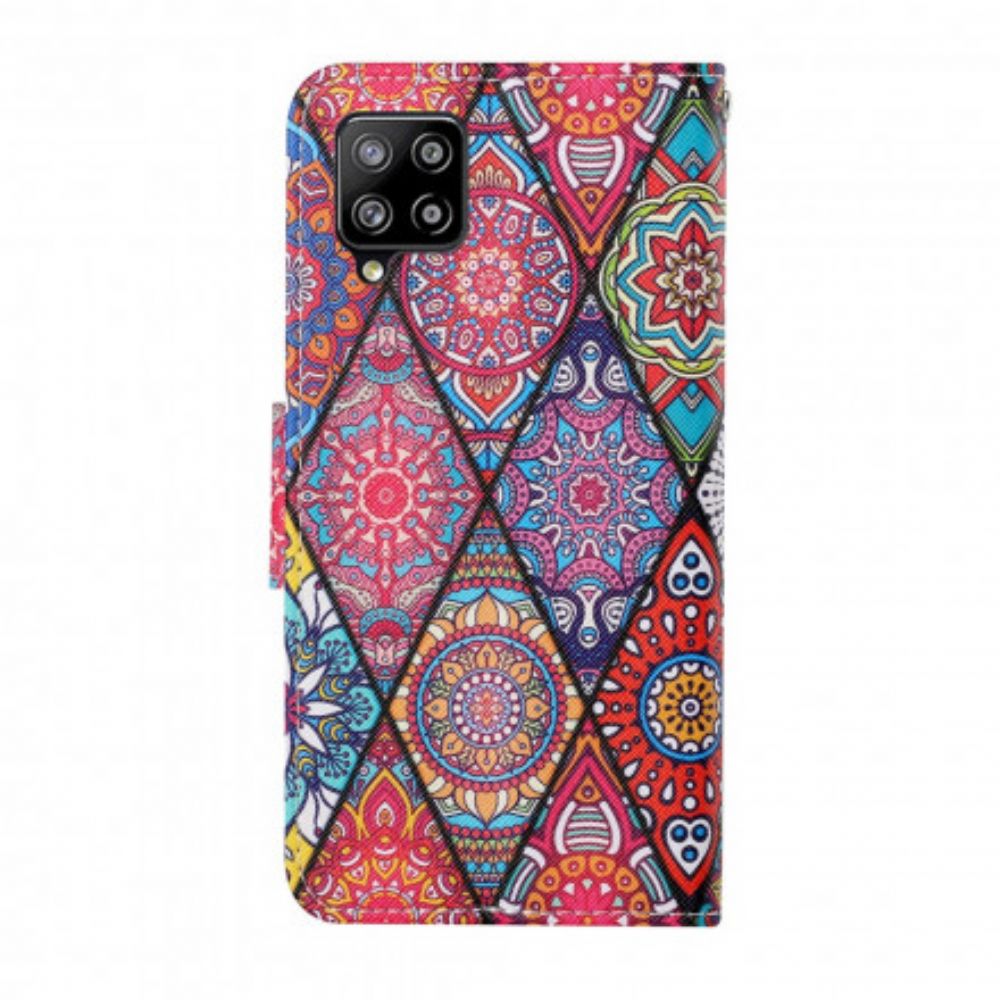 Lederhüllen Für Samsung Galaxy A12 / M12 Patchwork Mit Lanyard