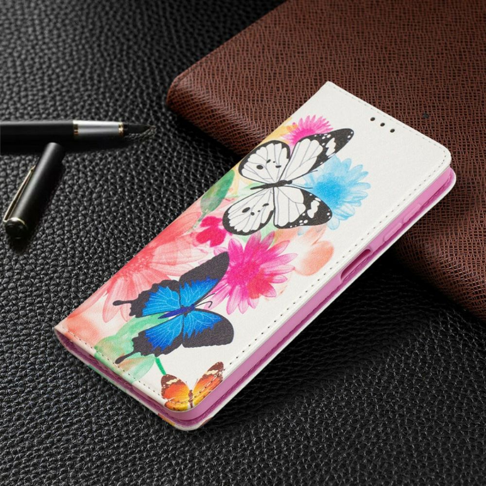 Schutzhülle Für Samsung Galaxy A12 / M12 Flip Case Bunte Schmetterlinge