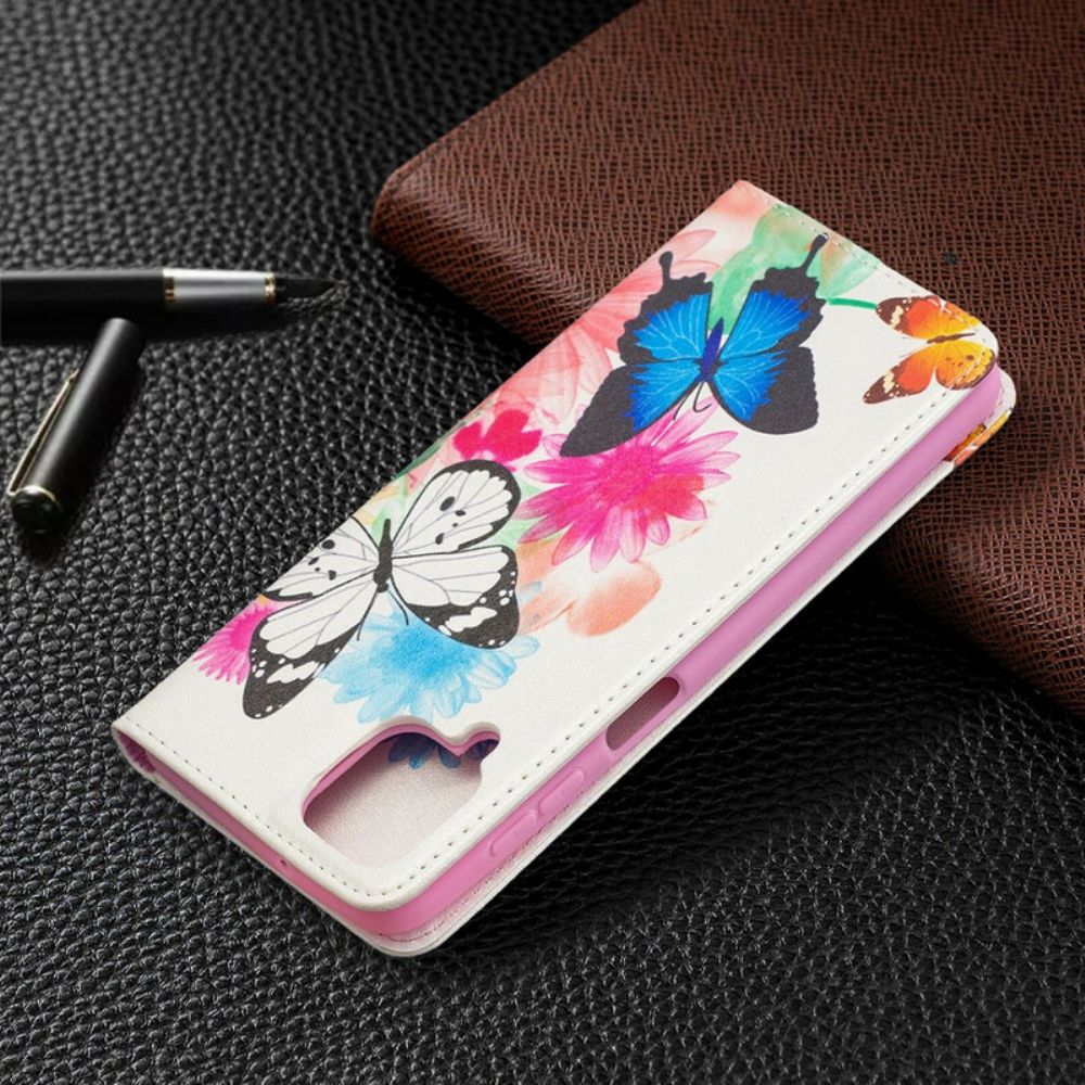 Schutzhülle Für Samsung Galaxy A12 / M12 Flip Case Bunte Schmetterlinge