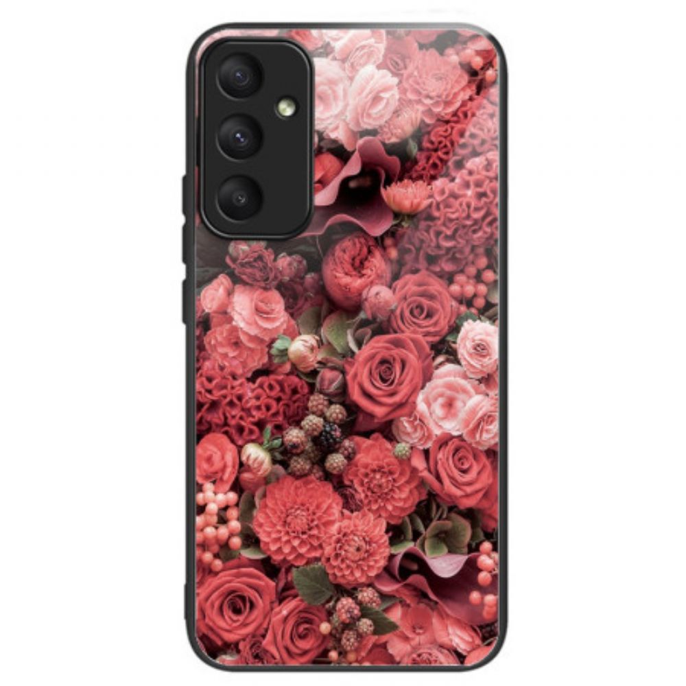 Hülle Für Samsung Galaxy A55 5g Rote Und Rosa Blumen Aus Gehärtetem Glas