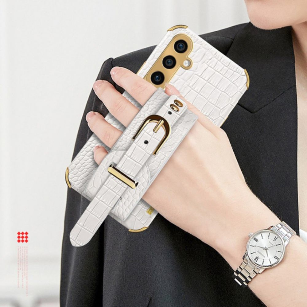 Hülle Samsung Galaxy A55 5g Handyhülle Armband Und Halter Im Krokodil-stil