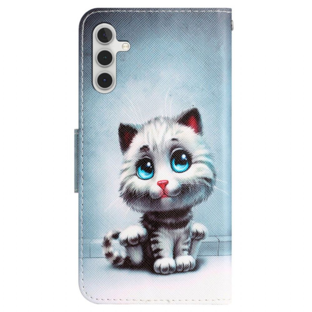 Lederhüllen Samsung Galaxy A55 5g Blauäugige Katze Mit Riemen