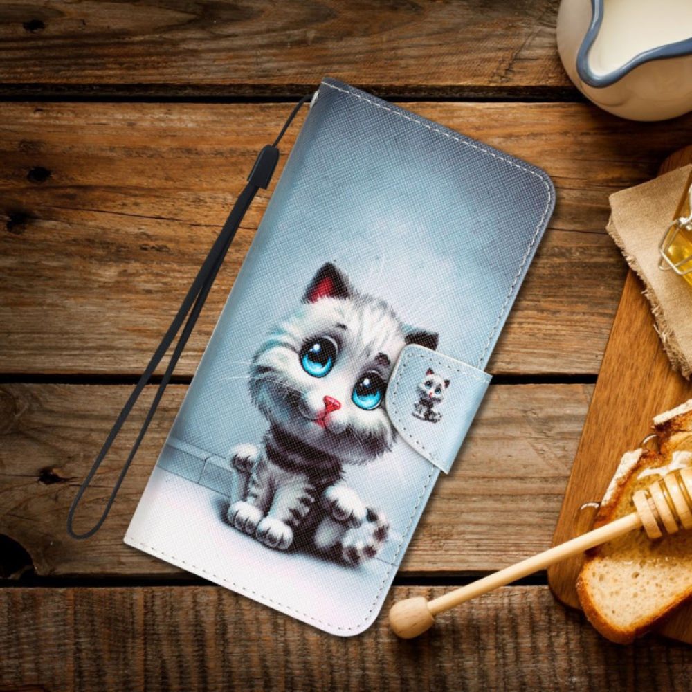 Lederhüllen Samsung Galaxy A55 5g Blauäugige Katze Mit Riemen