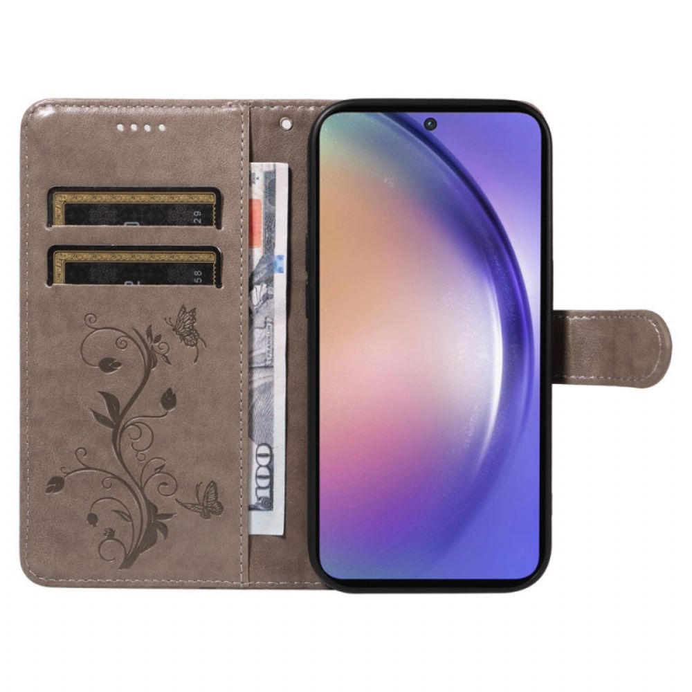 Lederhüllen Samsung Galaxy A55 5g Blumenmuster Mit Riemen