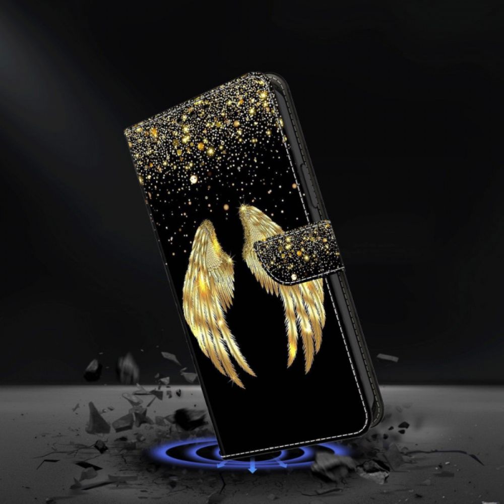 Lederhüllen Samsung Galaxy A55 5g Goldene Flügel