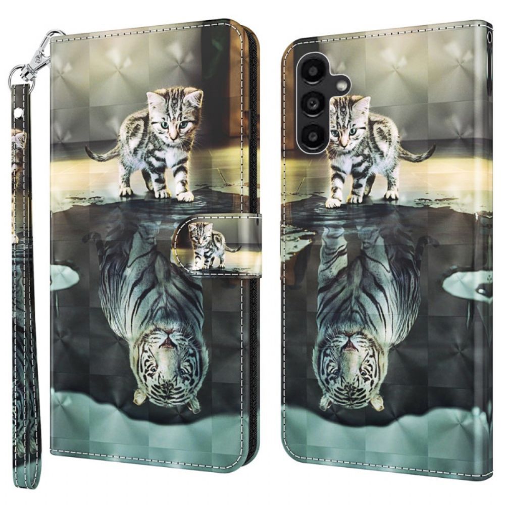 Lederhüllen Samsung Galaxy A55 5g Handyhülle Katze Und Tiger Mit Riemen