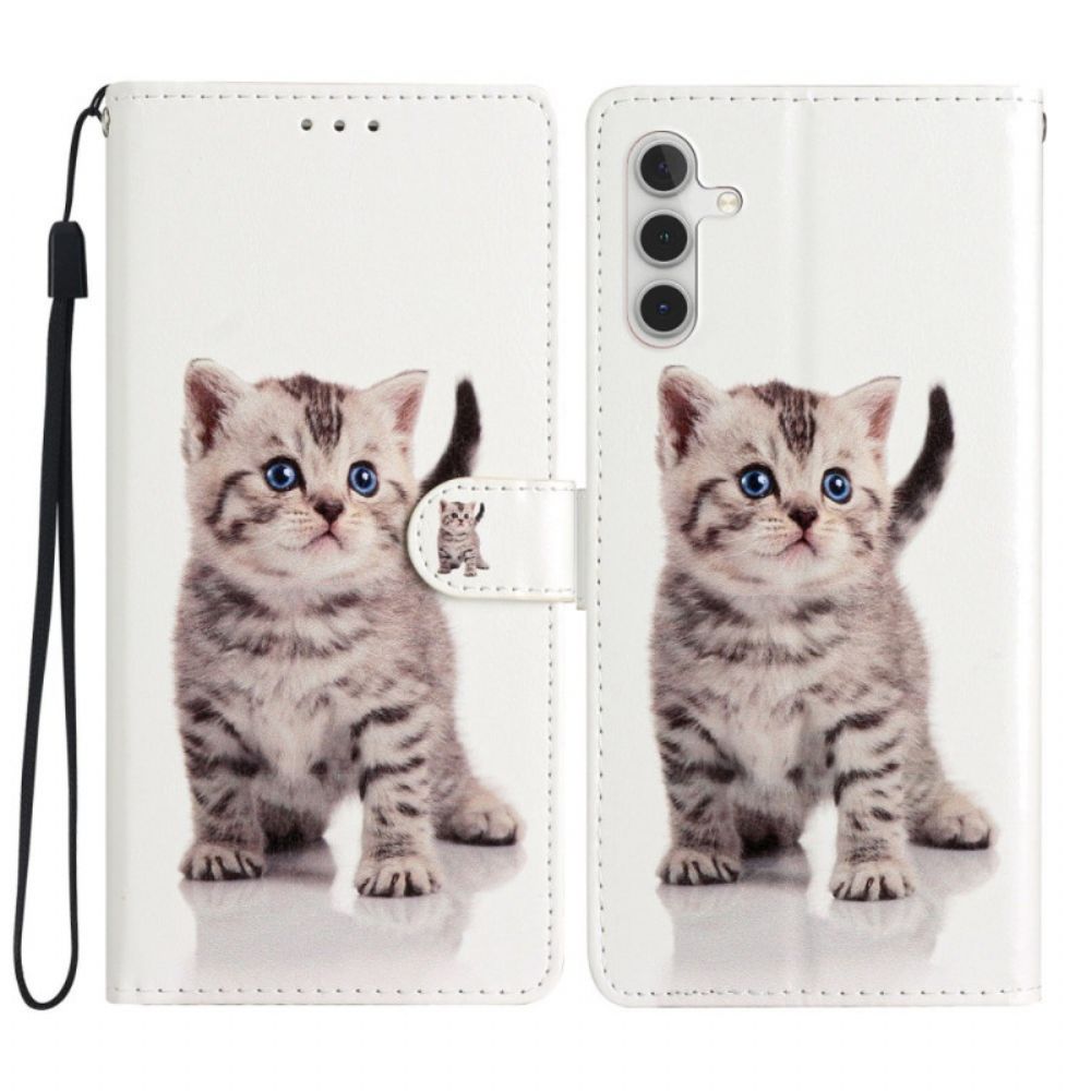 Lederhüllen Samsung Galaxy A55 5g Kleine Katze Mit Riemen