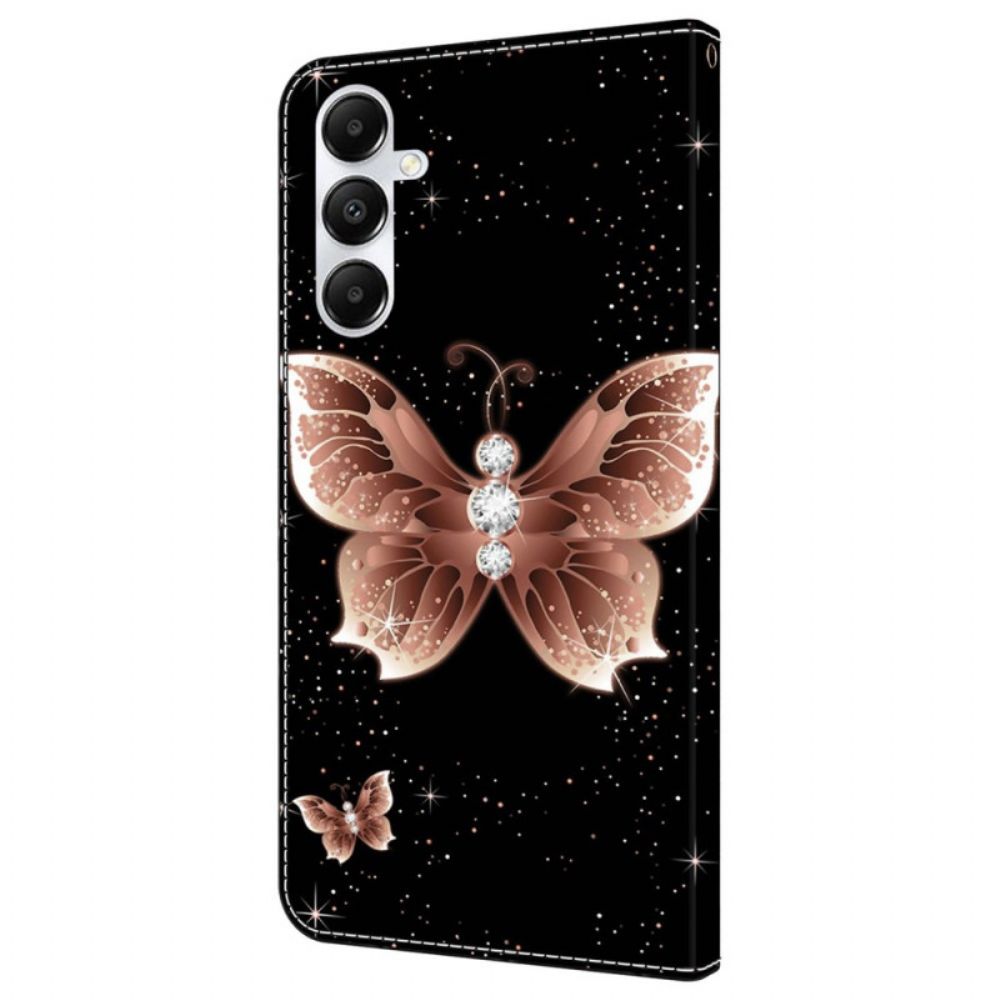 Lederhüllen Samsung Galaxy A55 5g Rosa Diamant-schmetterling