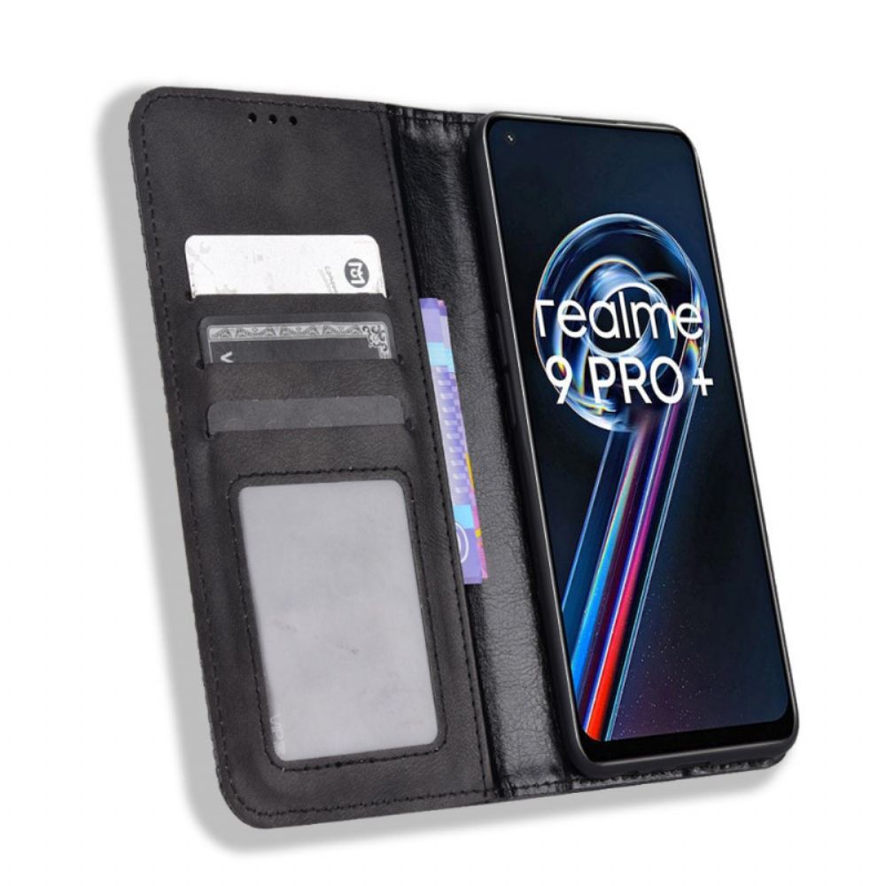 Schutzhülle Für Realme 9 5G Flip Case Gestylter Vintage-leder-effekt