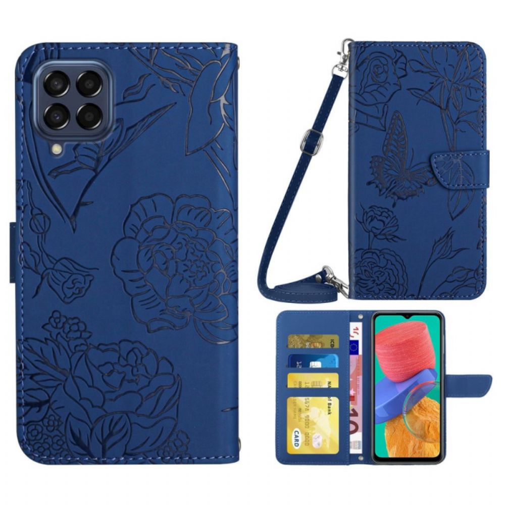 Flip Case Für Samsung Galaxy M33 5G Schmetterlinge Und Schulterriemen