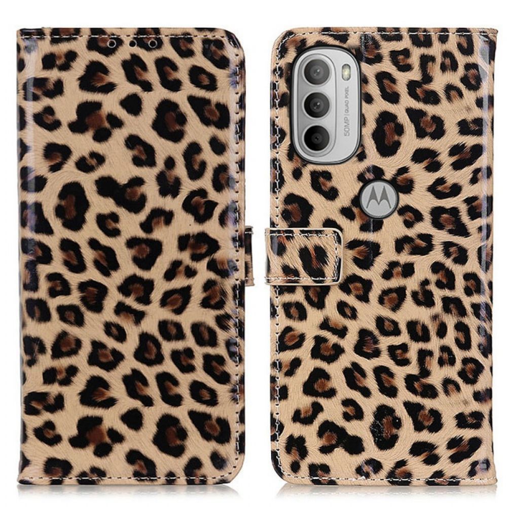 Lederhüllen Für Moto G31 / Moto G41 Einzelner Leopard