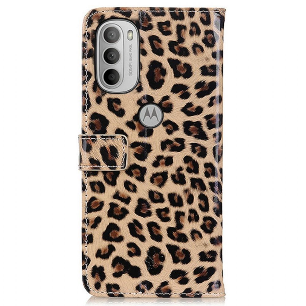 Lederhüllen Für Moto G31 / Moto G41 Einzelner Leopard