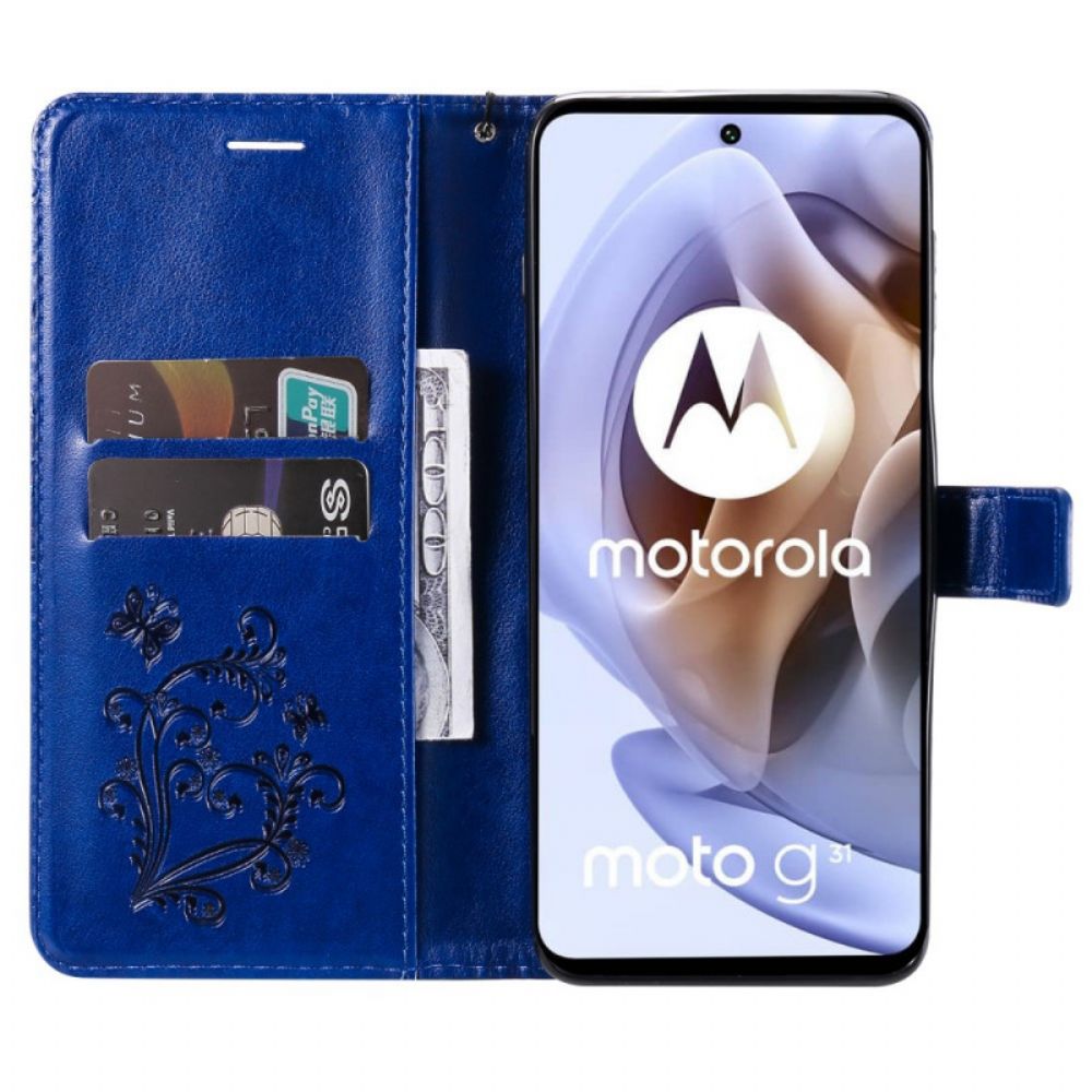 Lederhüllen Für Moto G31 / Moto G41 Mit Kordel Riesige Riemchen-schmetterlinge