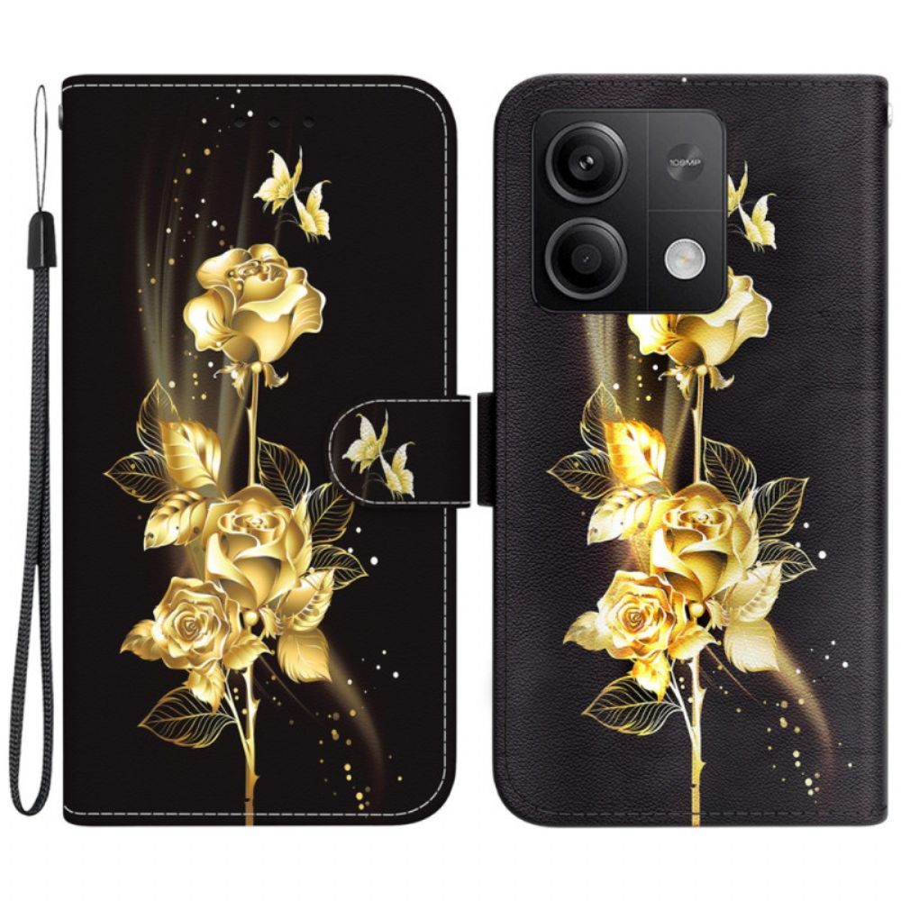 Lederhüllen Xiaomi Redmi Note 13 5g Goldener Und Rosafarbener Schmetterling