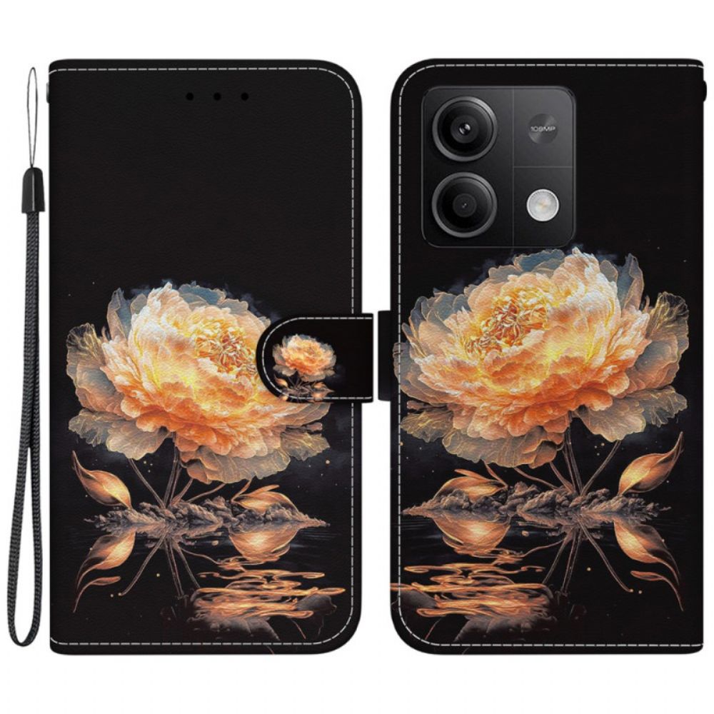 Lederhüllen Xiaomi Redmi Note 13 5g Handyhülle Goldene Pfingstrose In Lnaière