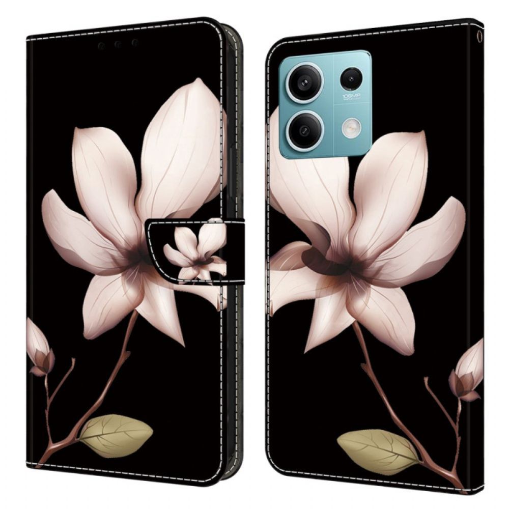 Lederhüllen Xiaomi Redmi Note 13 5g Handyhülle Rosa Blume Auf Schwarzem Hintergrund