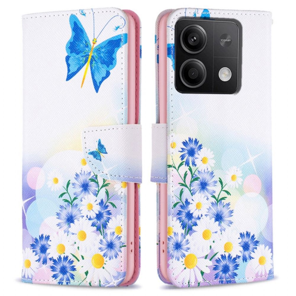 Lederhüllen Xiaomi Redmi Note 13 5g Handyhülle Schmetterlings- Und Blumenmuster