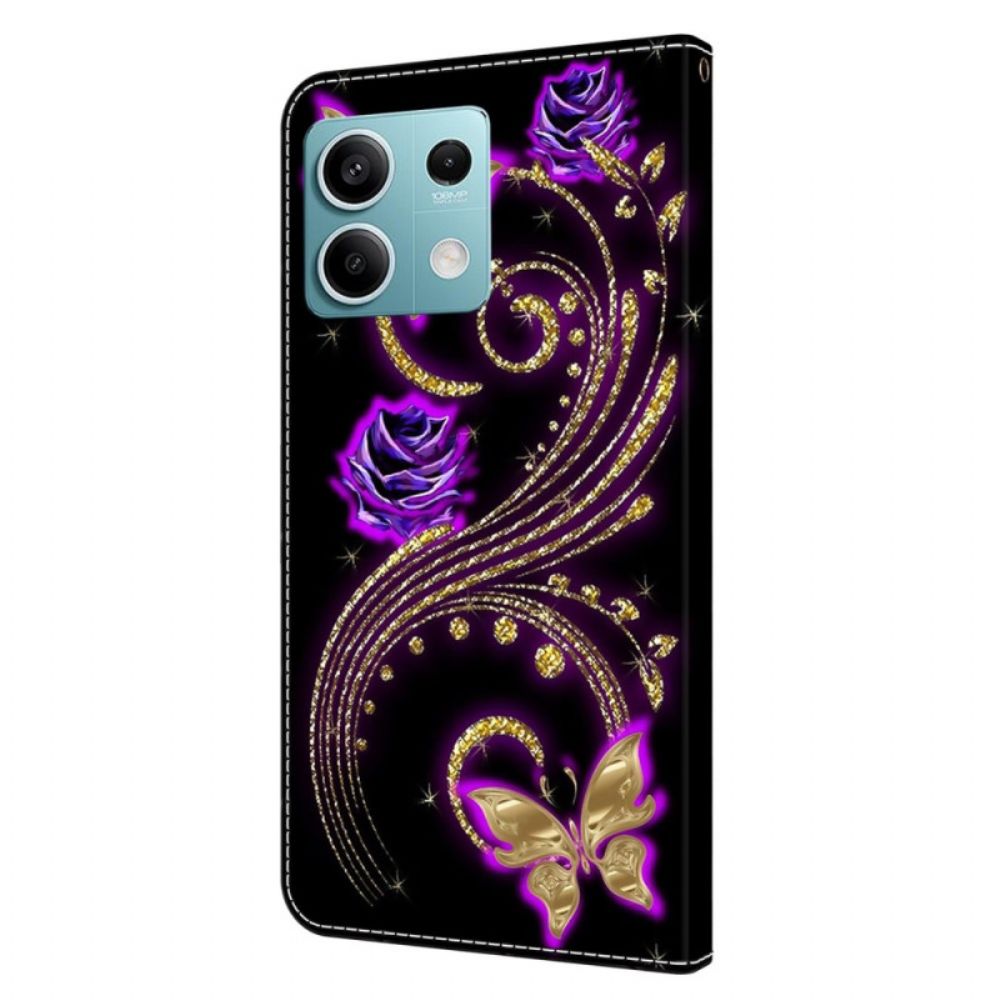 Lederhüllen Xiaomi Redmi Note 13 5g Handyhülle Violette Blumen Und Schmetterlinge