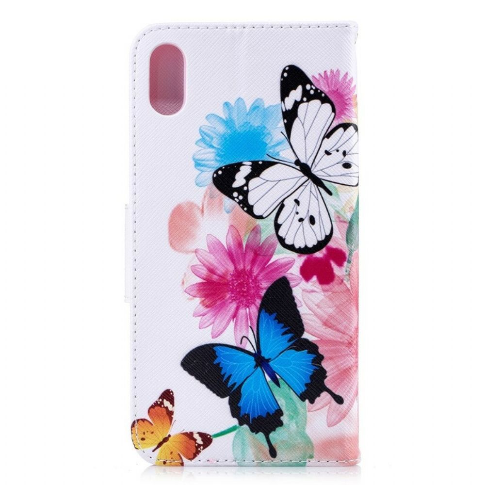 Flip Case Für iPhone XS Max Gemalte Schmetterlinge Und Blumen