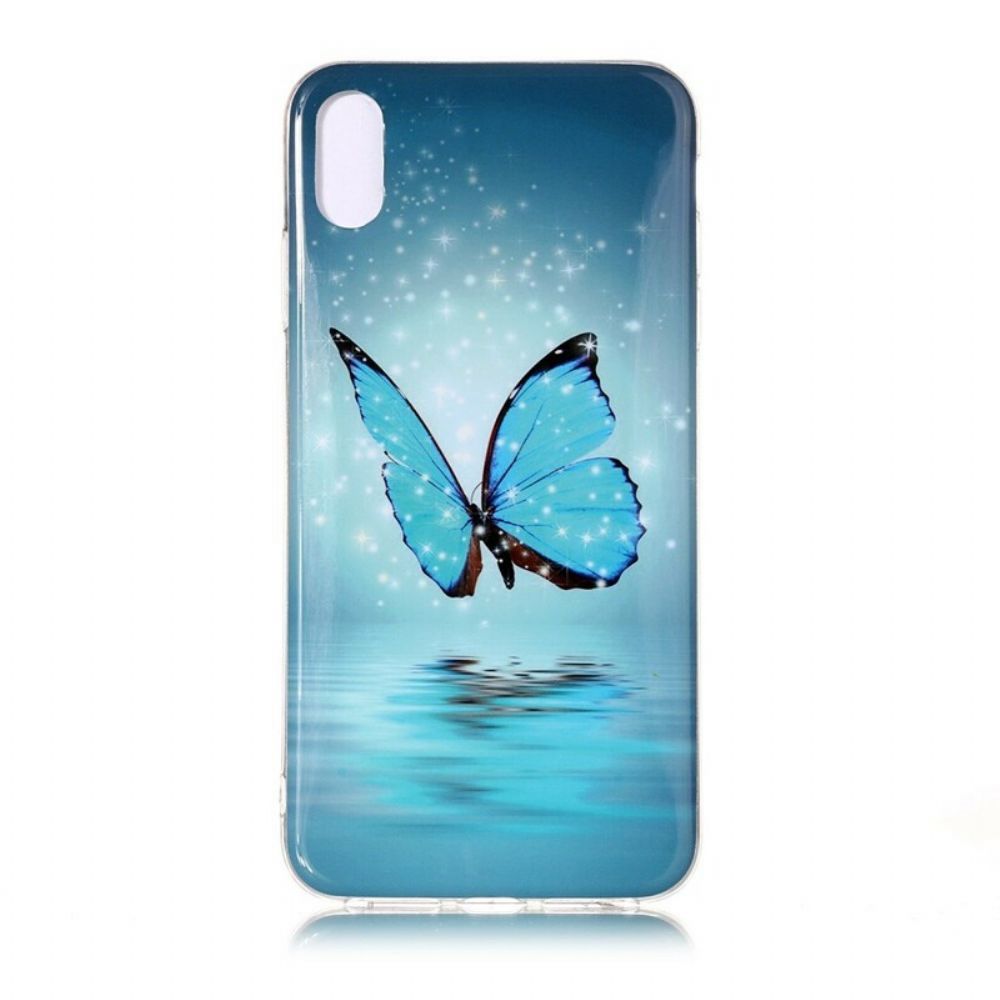 Handyhülle Für iPhone XS Max Fluoreszierender Blauer Schmetterling