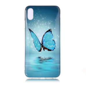 Handyhülle Für iPhone XS Max Fluoreszierender Blauer Schmetterling