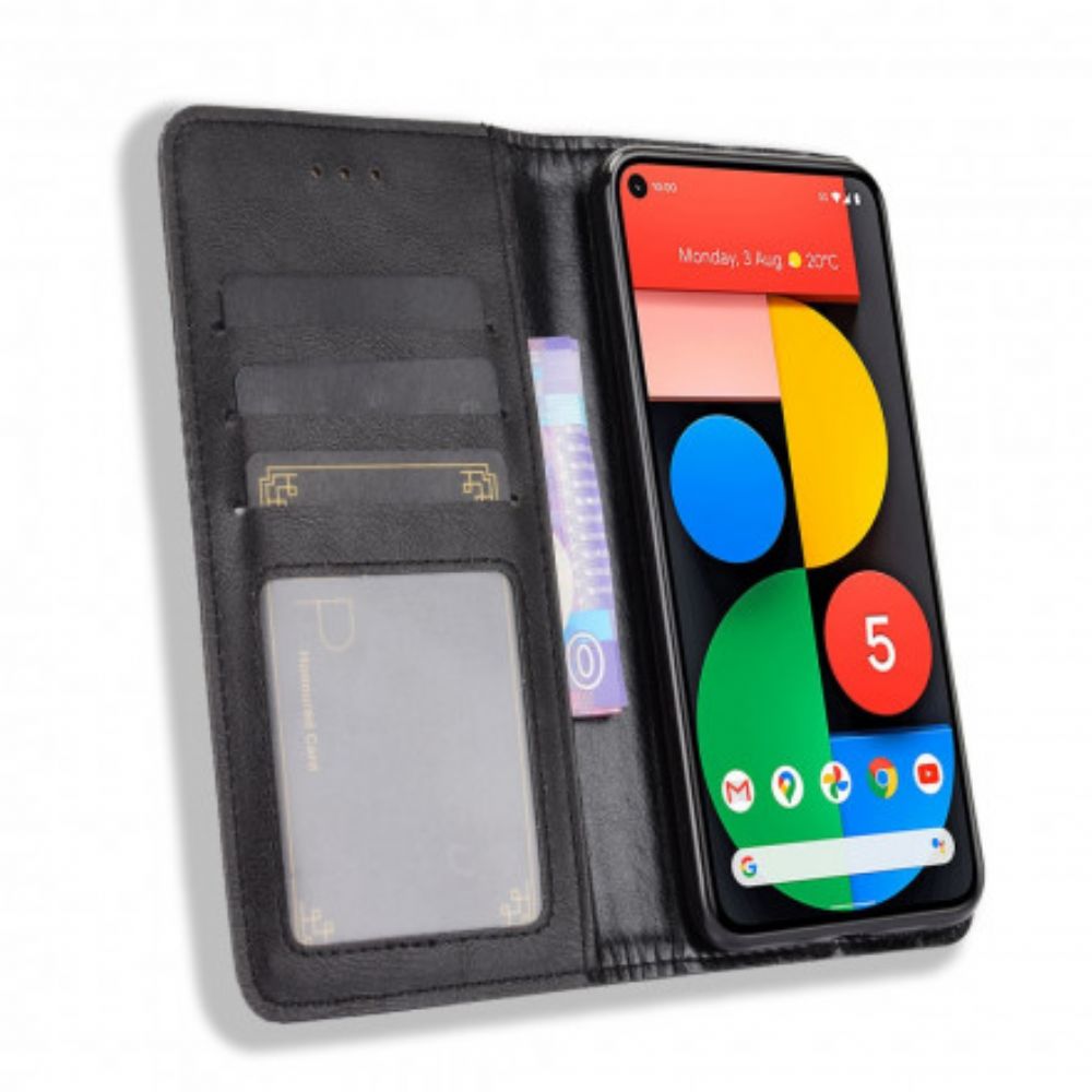 Schutzhülle Für Google Pixel 5 Flip Case Stilisierter Vintage-ledereffekt