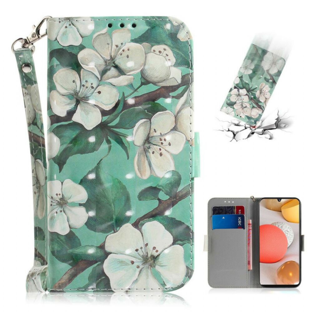 Flip Case Für Samsung Galaxy A42 5G Mit Kordel Tanga Blumenzweig