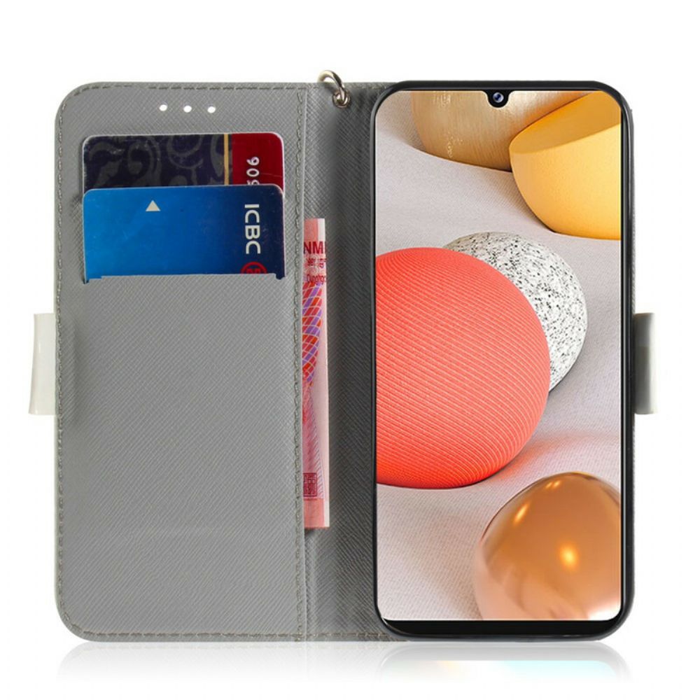 Flip Case Für Samsung Galaxy A42 5G Mit Kordel Tanga Blumenzweig