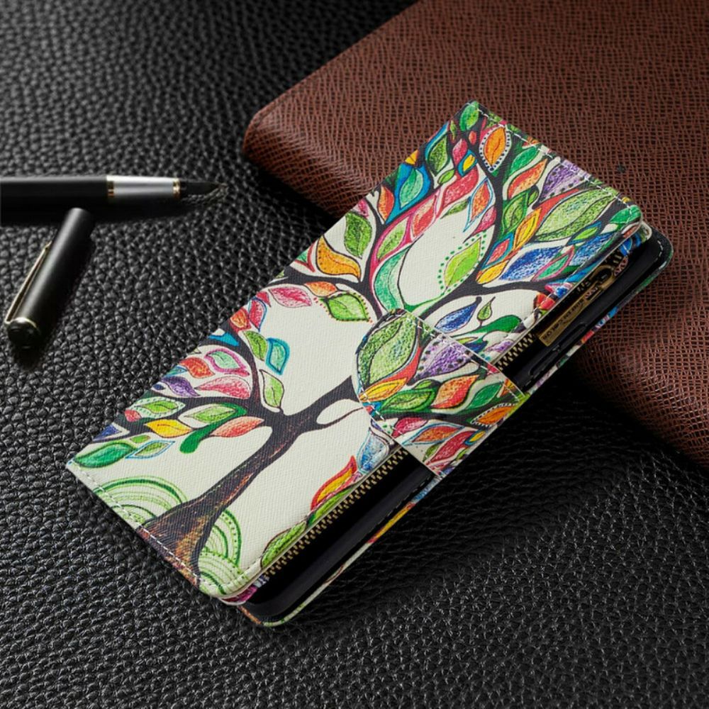 Flip Case Für Samsung Galaxy A42 5G Reißverschlusstasche Mit Baum