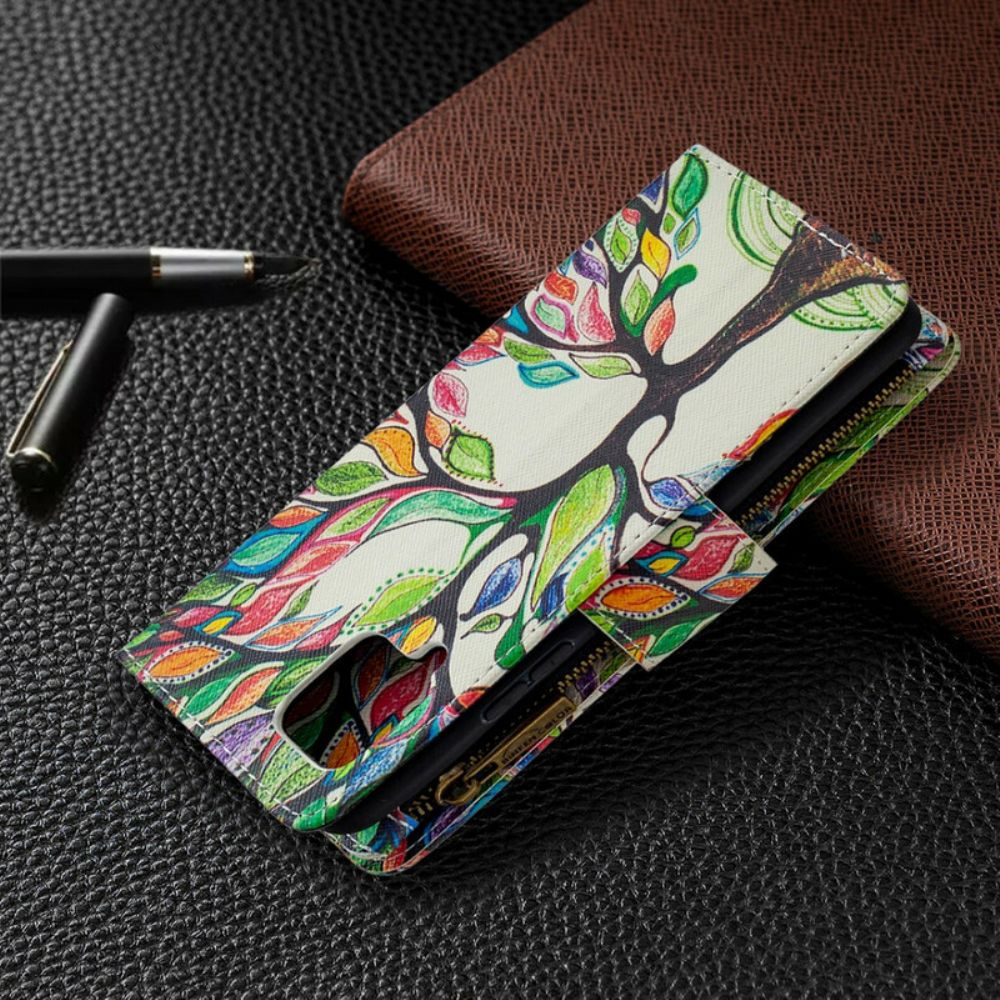 Flip Case Für Samsung Galaxy A42 5G Reißverschlusstasche Mit Baum