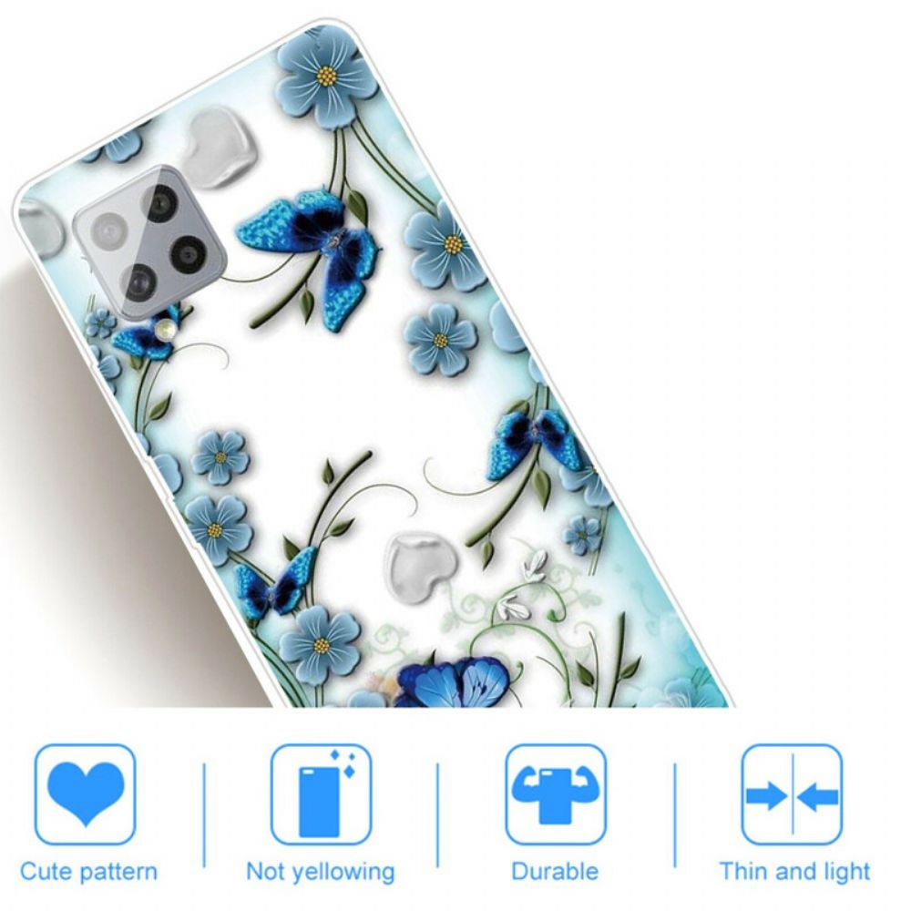 Hülle Für Samsung Galaxy A42 5G Transparente Retro-schmetterlinge Und Blumen