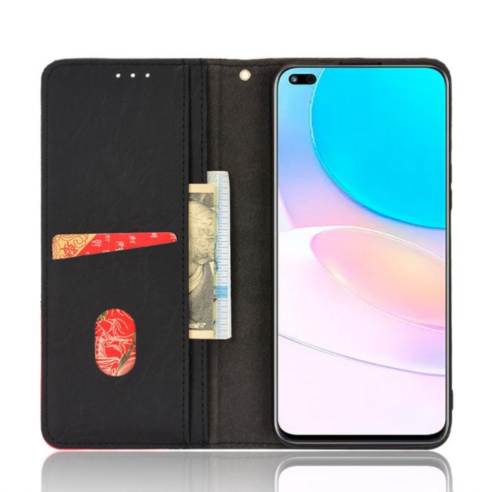 Schutzhülle Für Huawei Nova 8i / Honor 50 Lite Flip Case Schräges Zweifarbiges Kunstleder